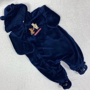 Disney classic Pooh navy bunting snowsuit fleece zip hooded with ears 3m